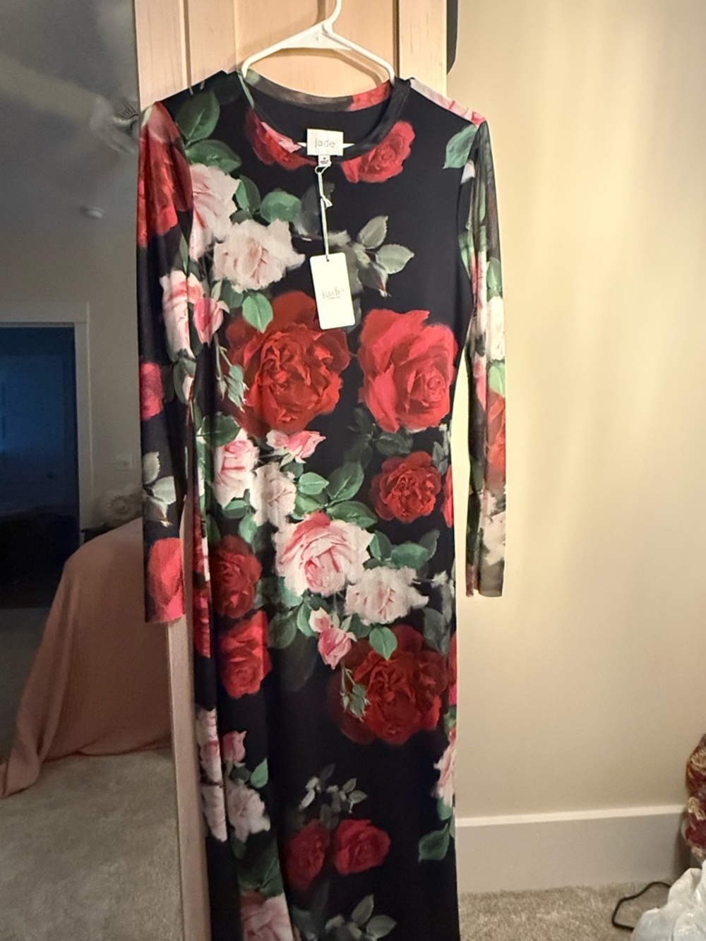 Jade Black Maxi Dress with Red & Pink Floral Print